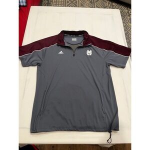 Adidas Men L Maroon Short Sleeve 1/4 Zip Pullover Shirt Mississippi State Logo